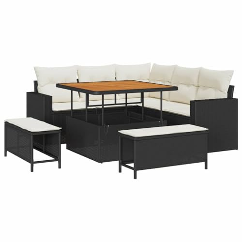 vidaXL 8-teiliges Garten-Sofa-Set mit cremefarbenen Kissen, schwarzem Polyrattan und einem modernen, stylischen Design. Perfekt für Deine Terrasse, den Balkon und Lounge-Bereiche im Freien.