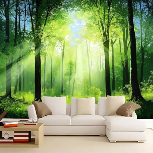 WHUOEUCO Papier Peint Panoramique Paysage De Forêt Verte 250x175 cm Moderne Papier Peint intissé pour Chambre Salon Chambre D'enfants Personnalisé Décoration Murale