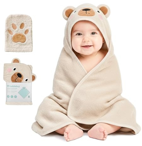 Cuddlebug Asciugamano Neonato con Cappuccio, Cotone, Orso Beige Miele