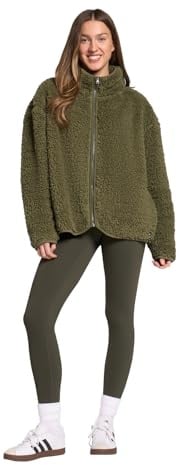 OHS Teddy Fleece Jacket Women, Ladies Fleece Jackets Full Zip Soft Cosy Warm Winter Womens Sweatshirt Long Sleeve Casual Ladies Jackets Top for Travelling Outdoor Hiking, Khaki - S/M