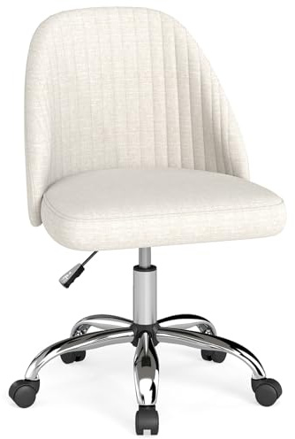 COSTWAY Swivel Office Chair, Ergonomic Armless Height Adjustable Desk Chair with Wheels, Curved Backrest and Upholstered Seat, Mid-Back Executive Vanity Task Chairs for Home Office (Beige)