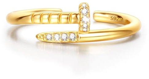 Nagel Ring Frauen,Ringe Gold Damen,Damenring Sterling Silber 925,Wasserfest,Herren,Stapelbare,Verstellbar,Dupes,Dupe Goldene Schmuck,Ideal Geschenk für Frauen Geburtstage