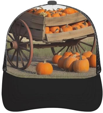 Unisex Pumpkins Trolley Baseball Cap Outdoor Sun Hollow Cap Adjustable Washed Summer Mesh Hat Golf Running Black