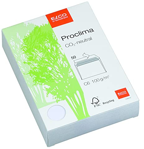 Elco 74260.20 Proclima Box mit 50 Briefumschläge/Versandtasche, Haftklebeverschluss, C6, 100g, weiss recycl., Fenster: nein