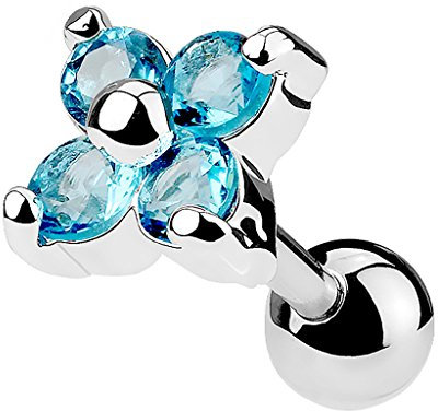 Piercingfaktor Piercing Ohr aus Chirurgenstahl Helix Tragus Ohrpiercing Cartilage Barbell Stecker Kristall Blume Aqua
