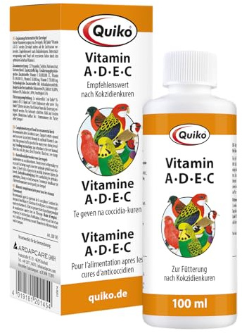 Quiko Vitamin A-D-E-C -100 ml For vitamin supply for pet birds, racing pigeons and chickens - For vitamin supply after coccidia cures - Ideal in stress situations