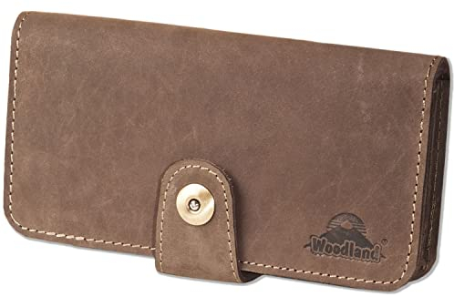 Woodland Damen GELDBÖRSE mit Metall-MAGNETVERSCHLUSS Weiches Büffelleder Dunkelbraun/Vintage