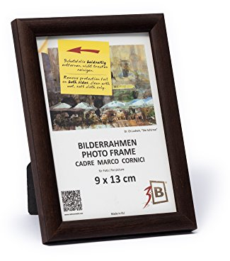 3-B Bilderrahmen ULM 9x13 cm - dunkel braun - Holzrahmen, Fotorahmen, Portraitrahmen mit Acrylglas