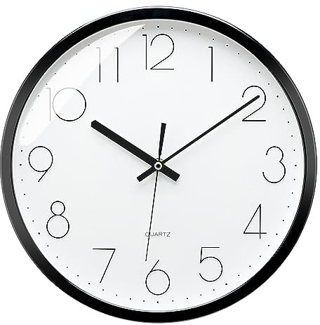 Plumeet Wall Clock, 12'' Bedroom Wall Clocks Battery Operated, Silent Quartz Clock Decorate Kitchen Living Room, 3D Numbers Display Easy to Read (White)
