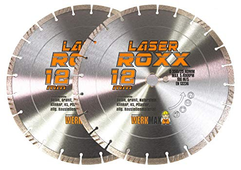 Werkmax Diamant Trennscheibe, Diamantscheibe, Laser Roxx 350 x 25,4 mm, 2er-Set, Universal, Beton, Neuentwicklung