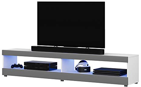 Selsey Viansola - Mueble TV - 140 cm - Blanco Mate/Gris Brillo - con iluminación LED