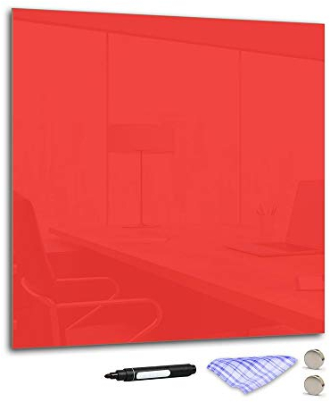 DekoGlas Magnettafel 'Rot' aus Glas 65x65cm, Memoboard inkl. Stift, Tuch & Magnet, Metall-Pinnwand für Küche & Büro