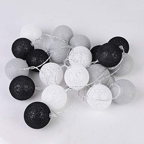 Treer Cotton Ball String Fairy Lights Christmas Tree Balls Light Warm White LED Night Lights Battery Garland Lamp Garden Indoor Home Party Wedding Xmas Decoration (1.5M-10 Balls,Black)