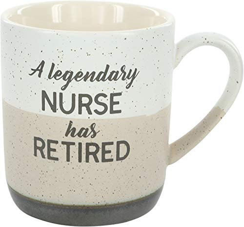 Pavilion Gift Company 23559 Legendary Nurse Has Retired-15oz Speckled Coffee Cup Mug, Stoneware, Beige