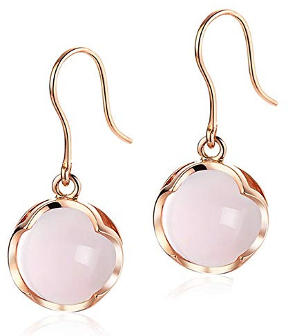 Daesar Boucle D'Oreille Or Rose Femme 18K, Boucle D'Oreille Femme 7.6ct Forme Rond Quartz Rose Boucle Doreille Pendante Femme Or Rose