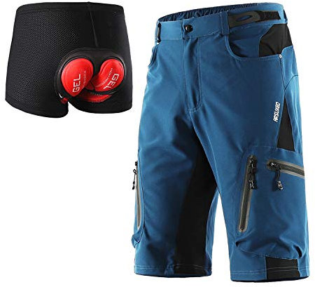 ARSUXEO Herren Radhose Loose Fit MTB Shorts Wasserabweisende Outdoor Sporthose mit 7 Taschen 1202 001B Dunkelblau L