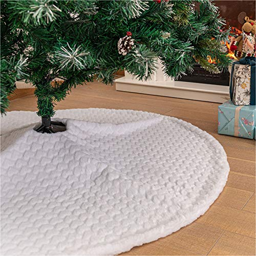 Deggodech 90cm Weihnachtsbaum Röcke Weiß Plüsch Weihnachtsbaum Rock Groß Weißer Kunstpelz Weihnachtsbaumdecke Fell Christbaumständer Teppich für Weihnachtsfeiertag Dekorationen (Weiß-H, 35zoll)