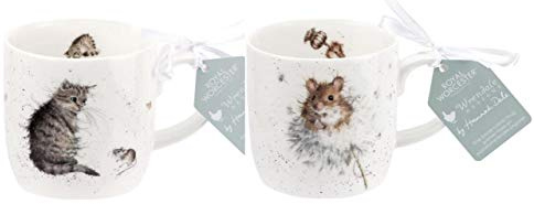 Wrendale Designs Tasse mit Katze und Maus, 300 ml, 2 Stück