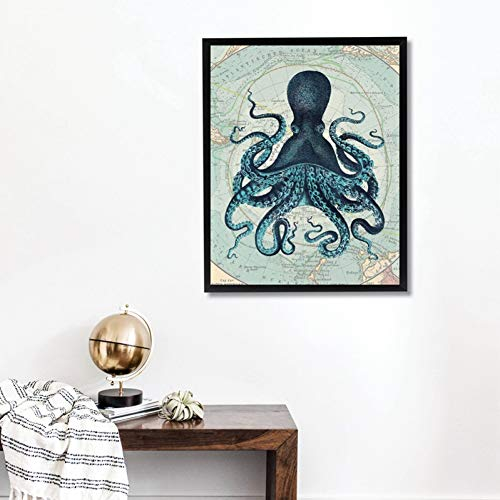 N/A Mutige Drucke auf Leinwand, Kraken Krebs, Tentakel, Vintage-Poster, nautische Drucke an der Wand des Hauses – 40 x 60 cm