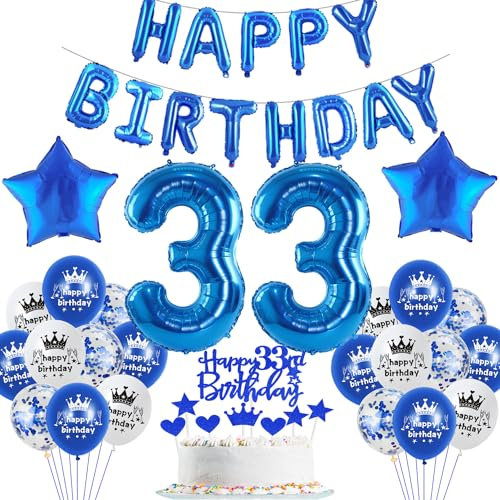 Blau Luftballon 33. Geburtstag mann deko Folienballon 33 Geburtstags mann party dekorationen happy Birthday Girlande Banner Blau Geburtstagsdeko 33 jahre mann Ballon deko 33. Geburtstag Männer