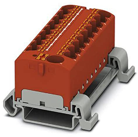 PHOENIX CONTACT PTFIX 10/18X4-NS35A RD Verteilerblock, 800 V, 32 A, Anzahl der Anschlüsse 19, Querschnitt 0,2 mm² - 6 mm², AWG 24 - 10, Breite 64,8 mm, Rot, 8 Stück