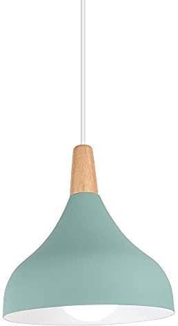 Suspension Luminaire Vintage Métal Lustre Industriel Lampes E27 Corde Ajustable Abat-jour Bois Aluminium pour Salon Cuisine Restaurant Salle à manger Chambre (vert)