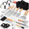 Joyfair Kit di accessori per piastra da 35 pezzi, in acciaio inox, con cupole di fusione, tornitrici professionali in metallo per barbecue all'aperto, teppanyaki, campeggio, cucina (manici in legno)