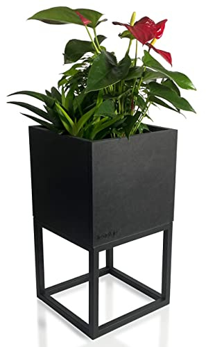FLEXISTYLE Pflanzenständer LOFT FIORINO Metall MDF Holz Blumenständer Schwarz Blumentopf mit Beinen Hohe Blumentöpfe Loft Style viele Dimensionen (MDF 22x22x40cm)