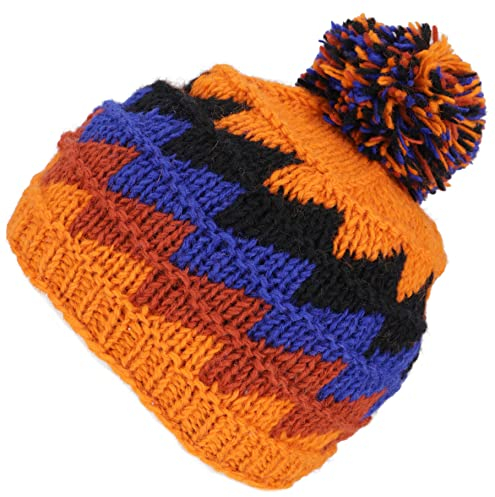 GURU SHOP Beanie Mütze, Bommelmütze aus Nepal, Wintermütze - Modell 7, Herren/Damen, Wolle