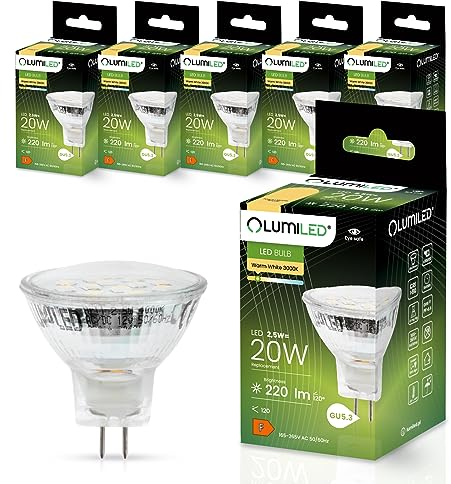 Lumiled LED Lampen Leuchtmittel 6 Stück Set MR11 35mm 2,5W (entspricht 20W Halogen Glühlampen) 3000K Warmweiß 230V 220 Lumen 120° Abstrahlwinkel Spots Glühbirnen Halogenleuchte warm