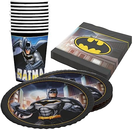 Party Factory `Batman´ 36-teiliges Party Set mit 8 Bechern 250ml, 8 Tellern Ø 23cm und 20 Servietten 33x33cm, Partygeschirr für Geburtstag und Mottoparty