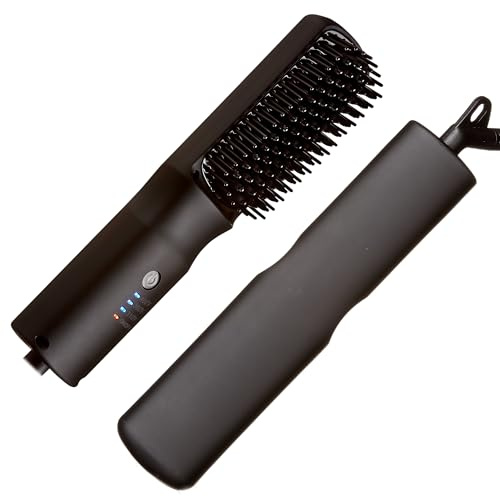 Red by Kiss 2-in-1 Ionic Hair Straightener Brush with Ceramic Coating, Adjustable Temp, Auto Shut Off, Skin Protector Bristles & 360° Swivel Cord, Smooth & Style in Few Strokes