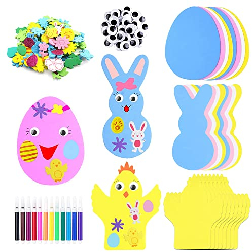 JOKILY 24 Stück Ostereier Craft Kit, Ostereier Bastelset für Kinder, Ostern Anhänger Deko Kreative Kunsthandwerk, Osterhase Mix & Match Deko Anhänger Bastelset zum Basteln und Dekorieren (A)