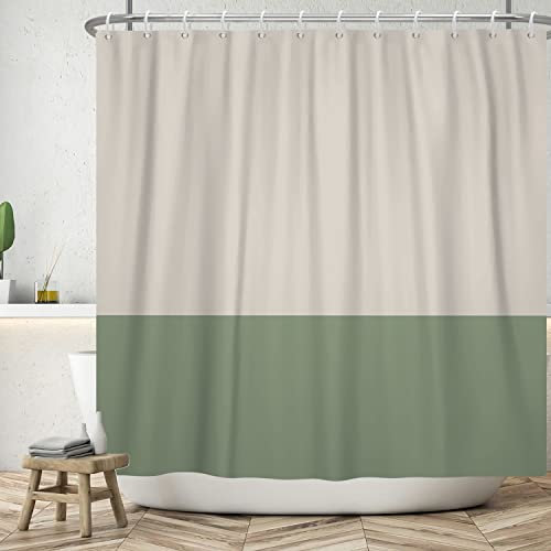 ASDCXZ Duschvorhang Grün 180x220 cm, Modern Beige Grün Spleißen Motiv Wasserdicht Textil Bad Duschvorhänge Waschbar Polyester Stoff Duschvorhang für Badewanne mit 12 Duschvorhang Hake