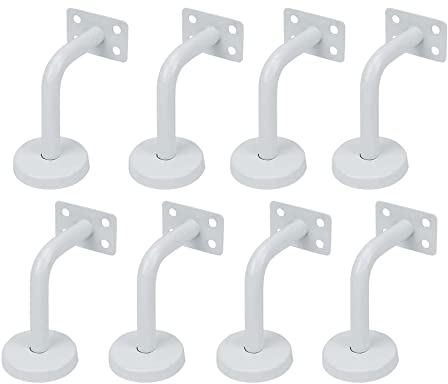 KMERCE - Soportes de Mano para Escalera, Rampa de Acero Inoxidable, 60 x 80 mm, para Apoyo o Barandilla Interior y Exterior (8, Blanco+Junta Plana)