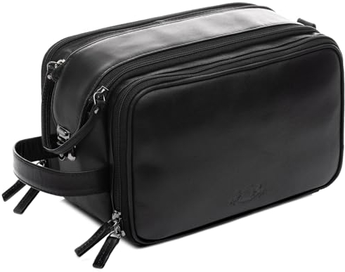 SID & VAIN Kulturtasche Herren echt Leder - Waschtasche Louis - Kulturbeutel - Leder-Waschtasche Herren und Damen schwarz handgefertigt