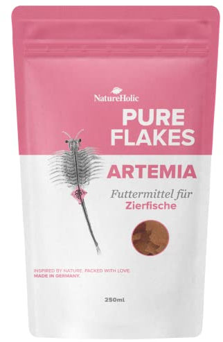 NatureHolic Pure Flakes - Artemia - Hohe Akzeptanz - über 50% Artemia - Trübt das Wasser Nicht - Für Fische und Wirbellose - Hergestellt in Mannheim