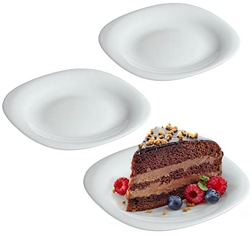 KADAX - Juego de 3 platos de postre blancos, aptos para lavavajillas, platos para tartas de vidrio reforzado, platos de desayuno modernos - Platos planos para tartas