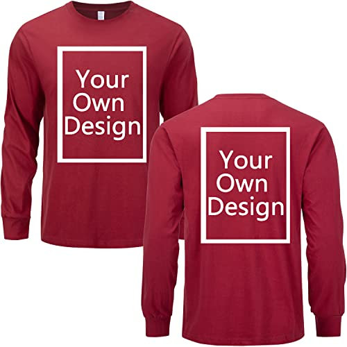 Custom Long Sleeve T Shirts for Men/Women Design Your Own Shirt Add Text Personalized Cotton Tee Printed Front/Back Maroon