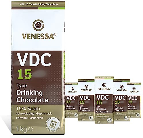 VENESSA VDC 15 Trinkschokolade 5 x 1kg, 15% Premium Kakao und Milchanteil, Kakaopulver für Gastro, Vending-Automaten, leicht süß, angenehm