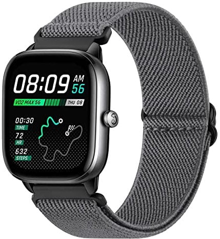 Strap compatible for Amazfit GTS 2 mini Strap/GTS 4 / GTS 4 Mini/GTS 3 / GTS 2 / GTS 2e, 20mm Elastic Nylon Loop Stretchable Replacement for Bip/Bip U/Bip U Pro/Bip 3/ Bip 3 Pro (Deep grey)
