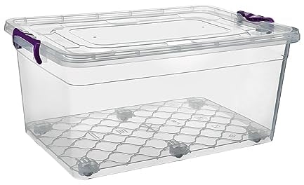 Plastic Storage Box Boxes Lid Handles Food Container Home Kitchen Office Box UK (60L with Wheels)