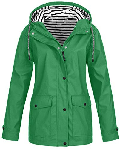 AMDOLE Ciré Femme Femmes Imperméable Pluie Imperméable Solide Veste À Capuche Coupe-Vent Manteau Extérieur Plus Manteau Femme Blouson Jean Femme (Green, M)