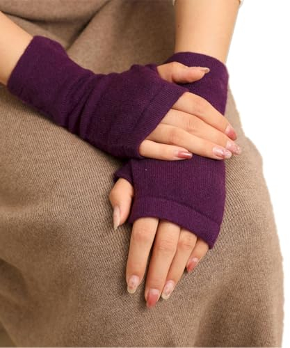 Prettystern Kaschmir Cashmere Pulswärmer Hand-Stulpen handgelenk-wärmer Damen Fingerlose Wirst Handschuhe Purpur Lila Violett