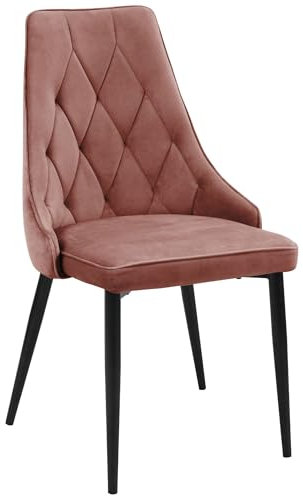 AKORD | Sedie da Pranzo in Velluto | Sedia Sala Tavolo | Sedia Imbottita Trapuntata con Gambe in Acciaio | Poltrona Soggiorno Camera da Letto | Moderna | Portata: 130 kg | Rosa