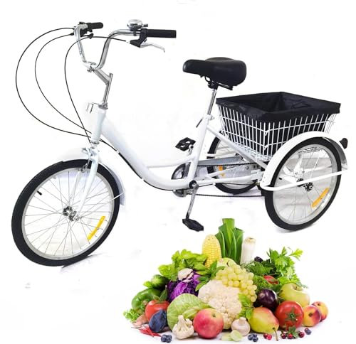Kozivmo Triciclo per adulti, 20, triciclo per adulti, con cestino, 8 marce, 3 ruote, bici da città per tutti i tipi di superfici stradali