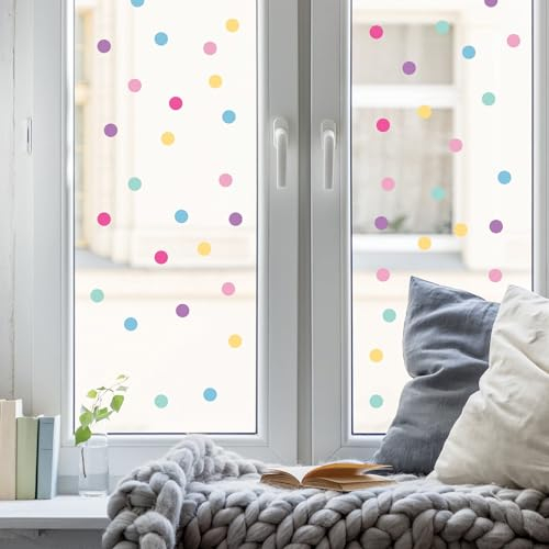 Wandtattoo Loft Fensterbild Karneval wiederverwendbar Frühling Bunte Punkte Fasching farbige kleine Kreise A4
