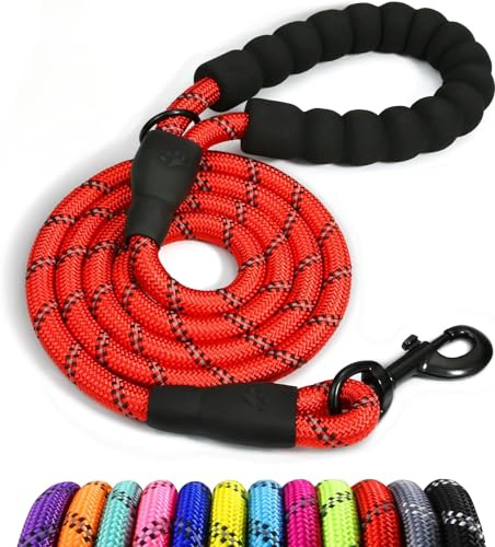 Dog Lead with Soft Padded Handle, 1.5m Reflective Dog Lead and Multi-Colour for Small Dogs, 1.0cm, Red
