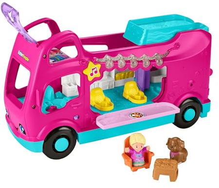 Fisher-Price Little People Barbie - Petit Camping-Car de rêve de Barbie, véhicule avec lumières et Sons, Chaise, Table de Camping et 2 Personnages, Jouet pour Enfants, dès 1 an, HYR85