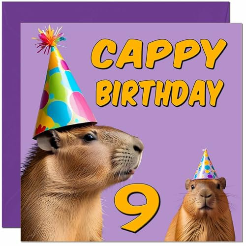 Capybara Geburtstagskarte zum 9. Geburtstag – Cappy Birthday – 9 Jahre alt Neun